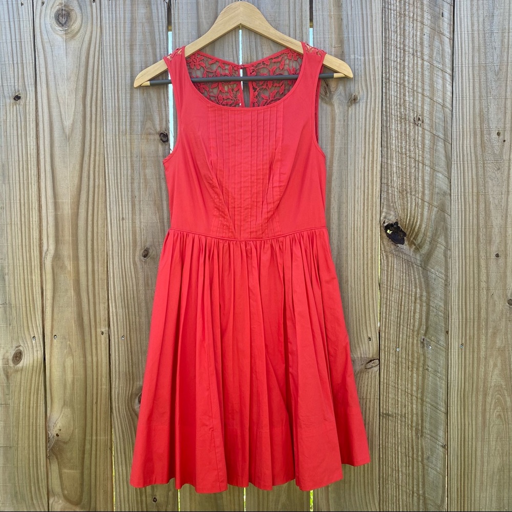 SOLD Anthro Red Lace Back A-Line Dress with Pockets